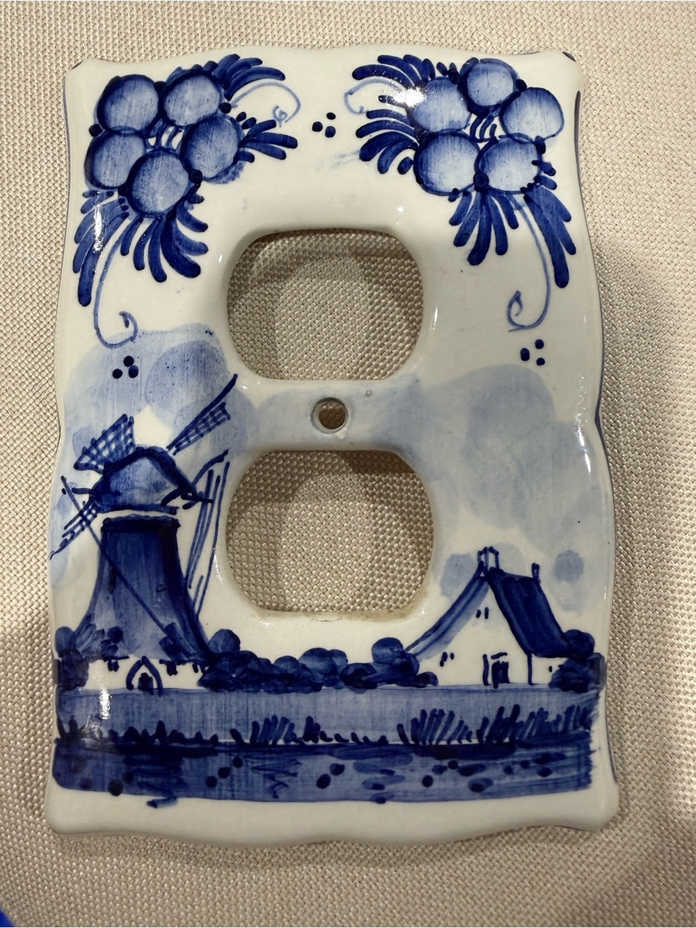 Delft Holland Hand-Painted Blue, white Ceramic Outlet Cover, cottage, grandma.